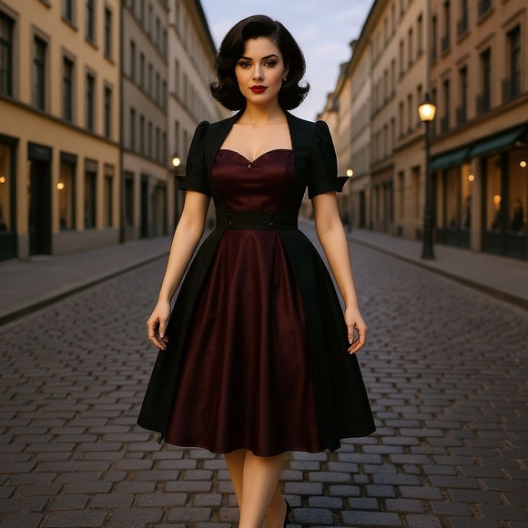 Swing Dance Satin Short Sleeve Pin Up Dress - Picture 4 of 10